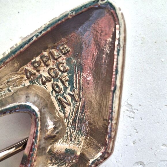 Genuine Snakeskin Belt Chrome Buckle Apple Acc of DE NY Magenta VTG 1970s Sz L - Picture 3 of 16